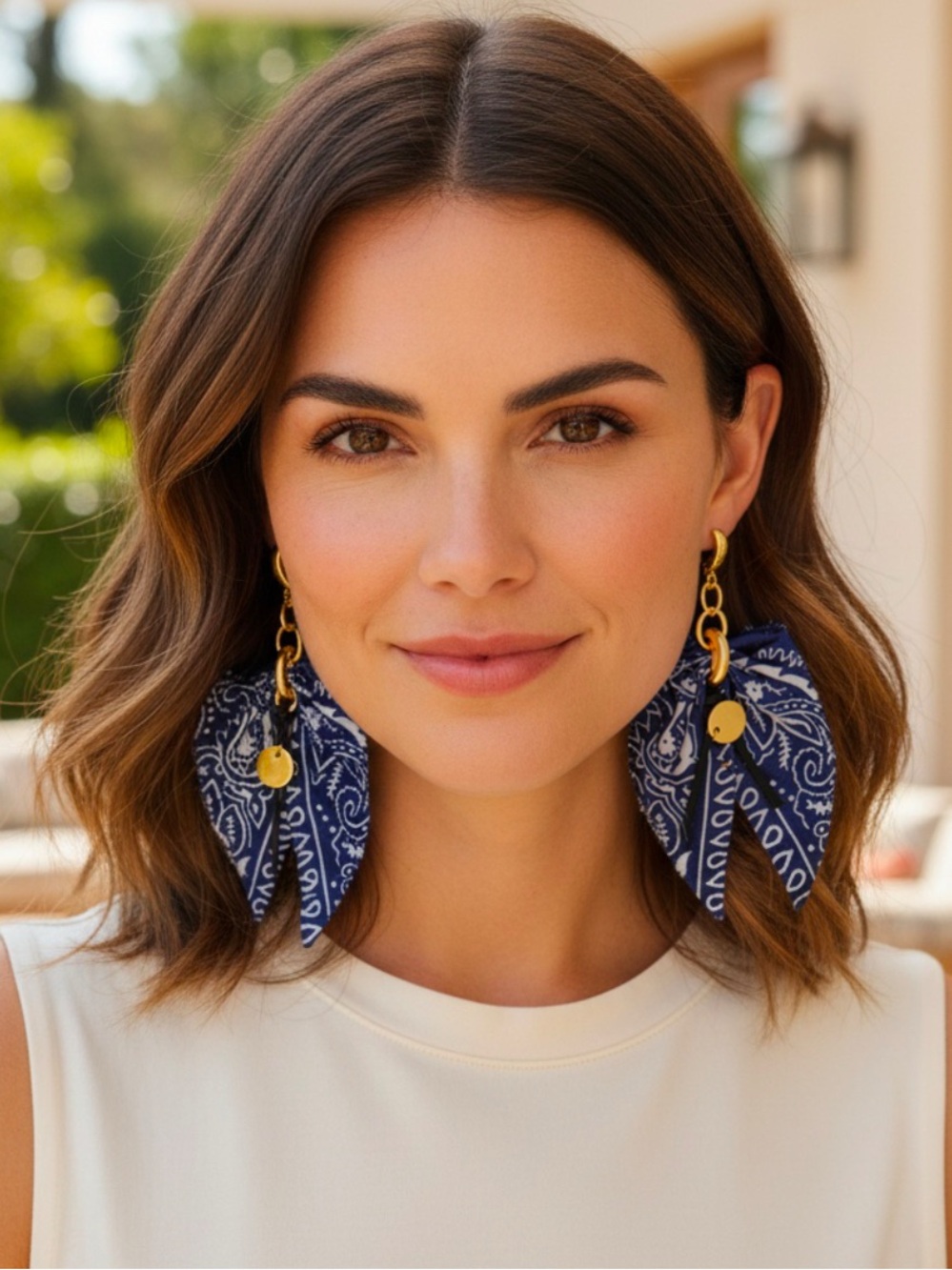 Free People x Ariana Oust Navy Bandana Earrings with Gold Accents